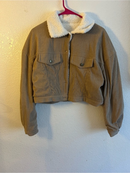 Jackets & Blazers - Cropped Corduroy Teddy Jacket with Sherpa Collar — Tan